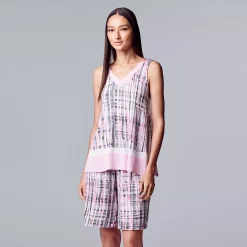 Women's Simply Vera Vera Wang Satin-Trim Pajama Tank and Bermuda Pajama Shorts Sleep Set