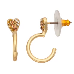 Simply Vera Vera Wang Gold Tone Pave Heart C Hoop Earrings